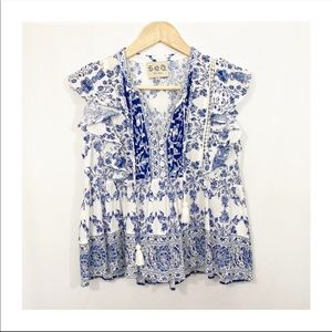 Sea New York Ruffle Crochet Tassel Blouse Top